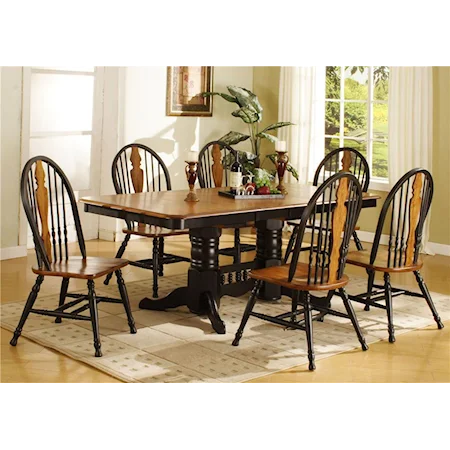 Trestle Table and Oak Dining Chair Set